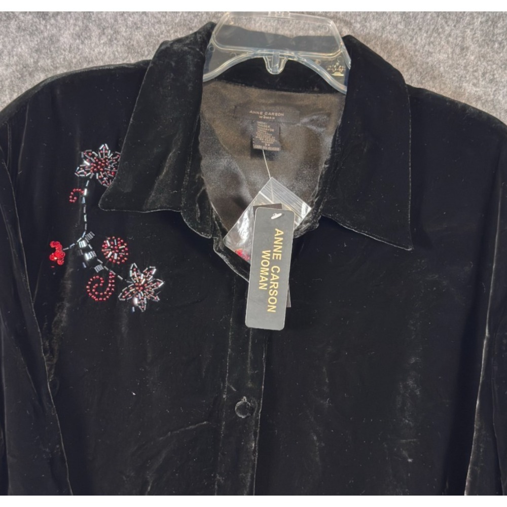 Anne Carson Black Silk Velvet Hand Beaded Embroidered Shirt Artsy Sz 3X NEW